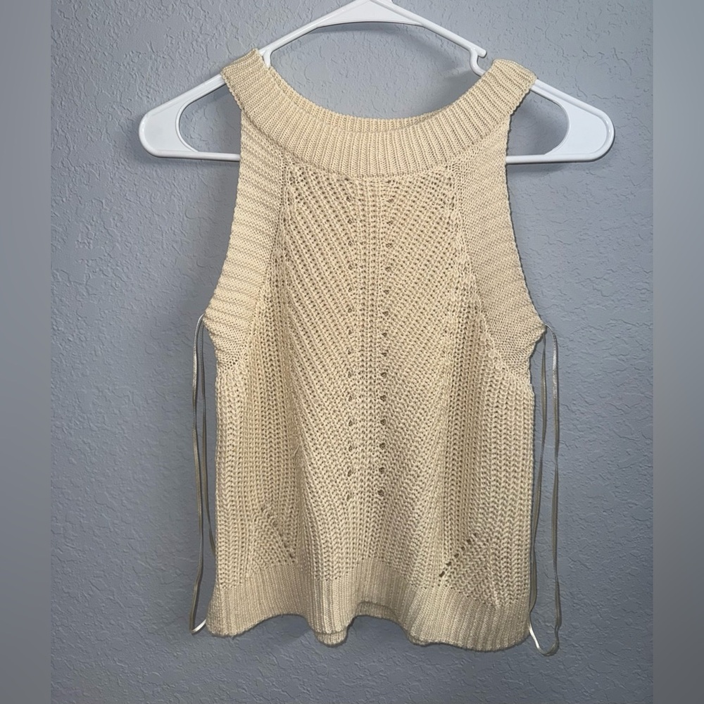 Nine West Cream Ribbed Sleeveless Tank Top